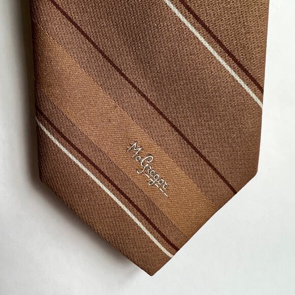 Vintage McGregor Neck Tie Bagpiper Tan and Brown USA Made Retro Polyester - Picture 8 of 9